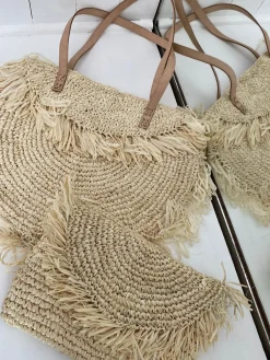 Cream Raffia Fringe Bag