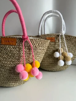 The Bali White Pom Pom Basket